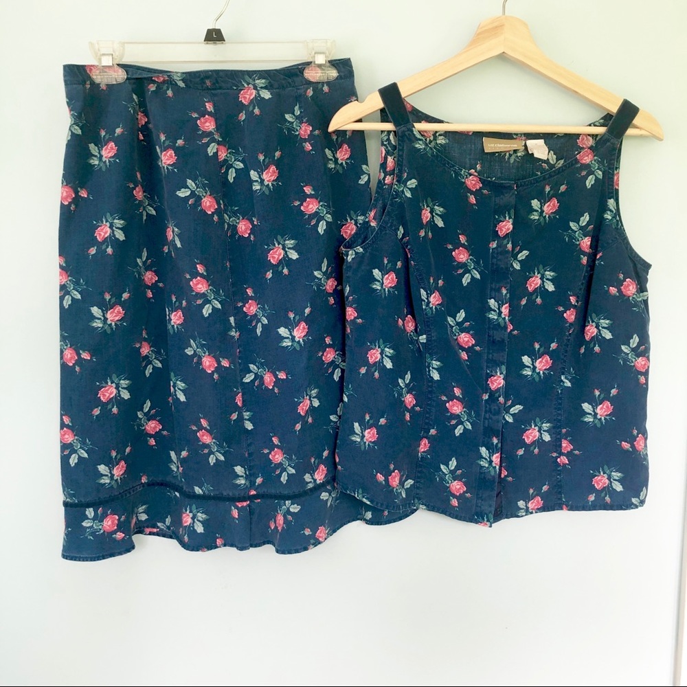 Vintage Floral Skirt Set in Navy and Pink